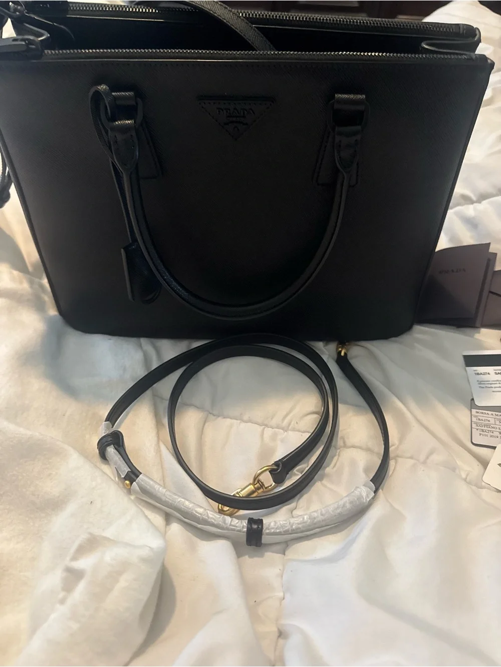 Prada Black Saffiano Leather Satchel with Gold Hardware
